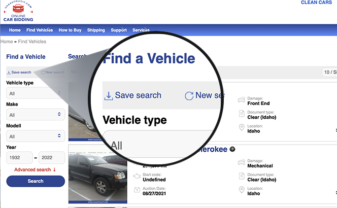 save search on the usaautolicit site